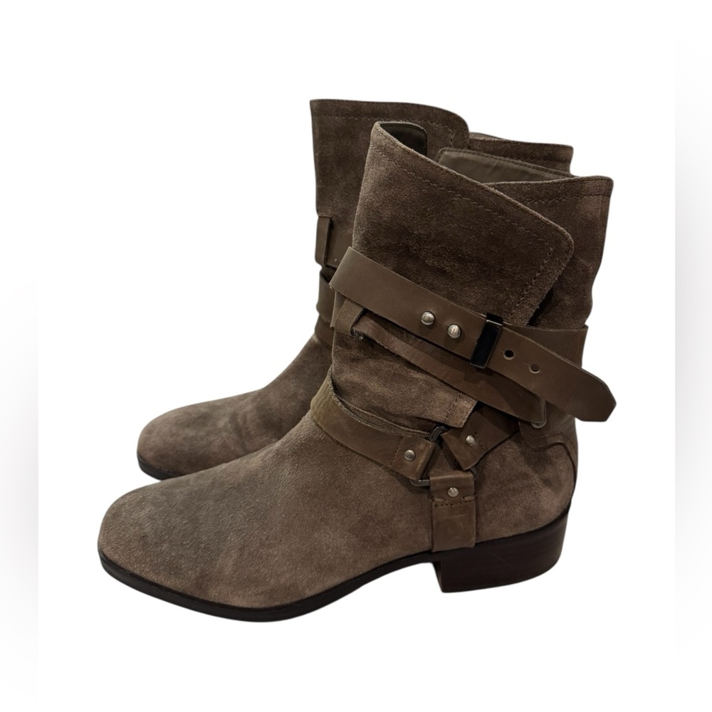 Pour La Victoire Suede Moto Harness Boots Grey Brown Size 9